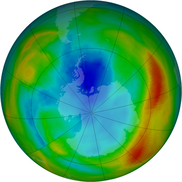 Antarctic ozone map for 09 August 1988